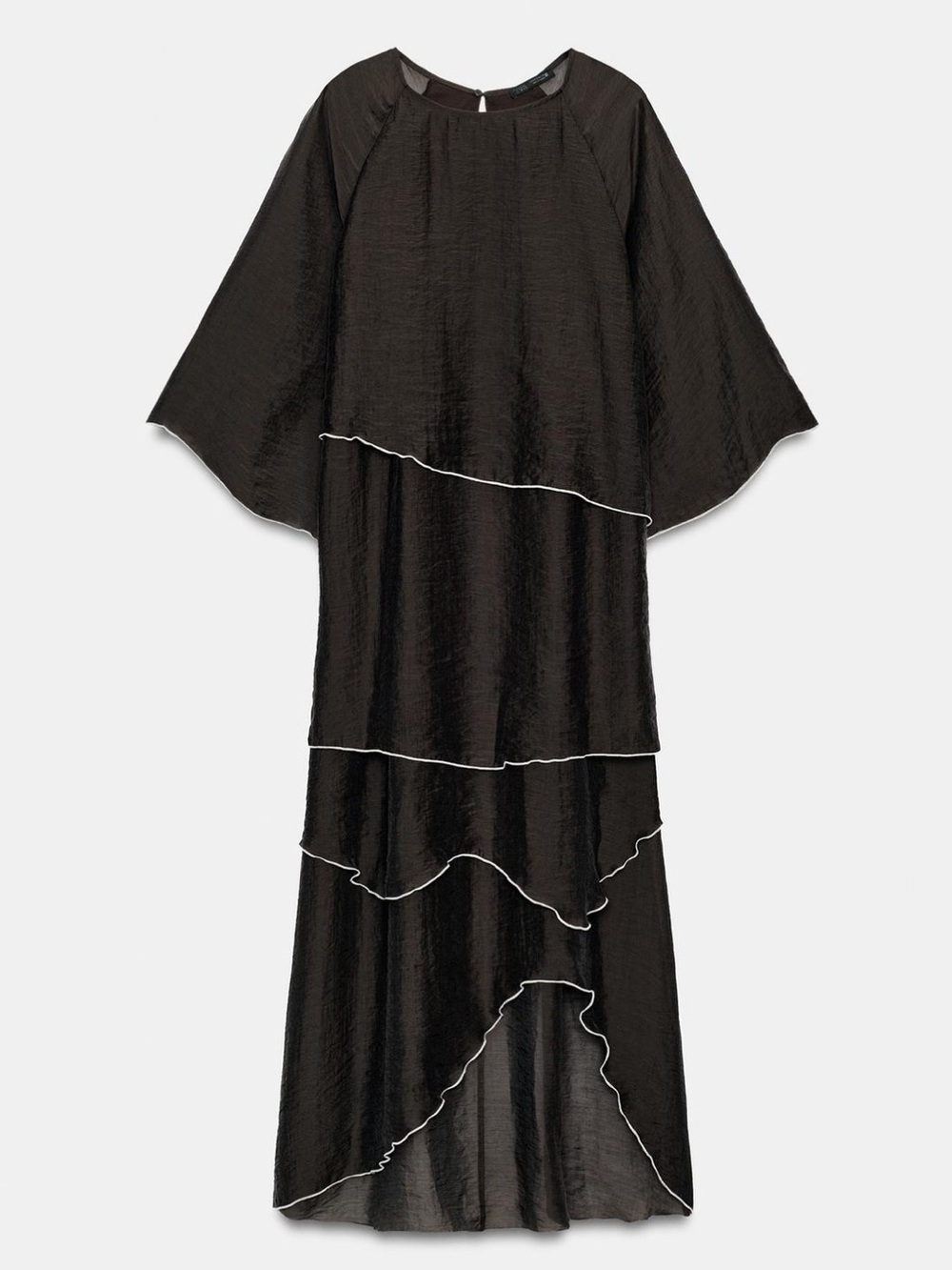 Zara Black Tiered Maxi Dress with Contrast Trim
